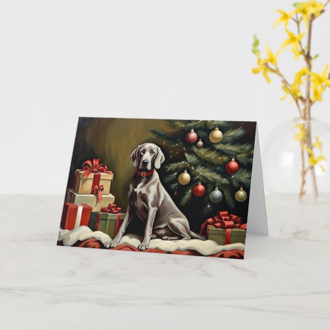 Weimaraner Hund Weihnachten Karte (Gelbe Blume)