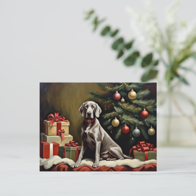 Weimaraner Hund Weihnachten Postkarte (Stehend Vorderseite)