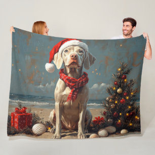 Weimaraner Hund Weihnachten Vintage Strand Fleecedecke