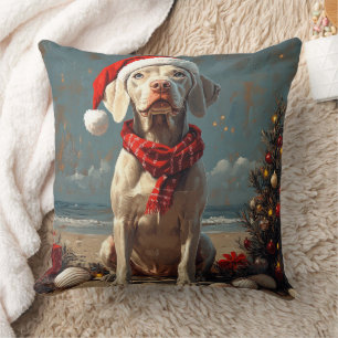 Weimaraner Hund Weihnachten Vintage Strand Kissen