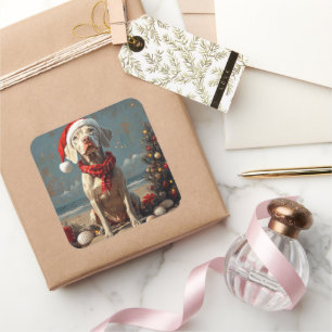 Weimaraner Hund Weihnachten Vintage Strand Quadratischer Aufkleber