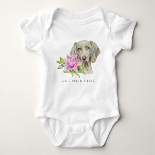 Weimaraner Hunde-und Lilien-Aquarell   addieren Baby Strampler