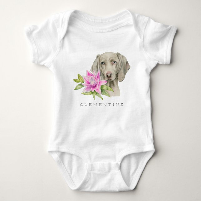 Weimaraner Hunde-und Lilien-Aquarell | addieren Baby Strampler (Vorderseite)
