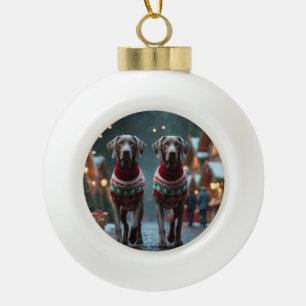 Weimaraner Hunde Weihnachten Schnee Feiertag Keramik Kugel-Ornament