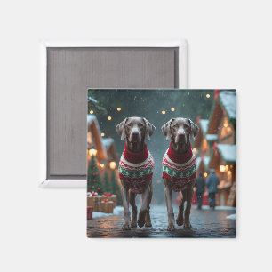 Weimaraner Hunde Weihnachten Schnee Urlaub Magnet