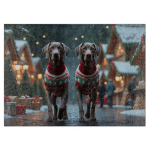 Weimaraner Hunde Weihnachten Schnee Urlaub Schneidebrett