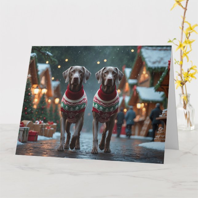 Weimaraner Hunde Weihnachtsschneeurlaub Karte (Gelbe Blume)