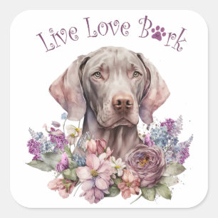 Weimaraner Hundefrau Blumen Quadratischer Aufkleber