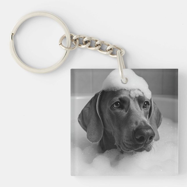 Weimaraner im Bad mit Blasen auf dem Kopf Schlüsselanhänger (Vorderseite)