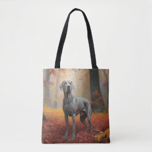Weimaraner im Herbst inspiriert durch fallende Blä