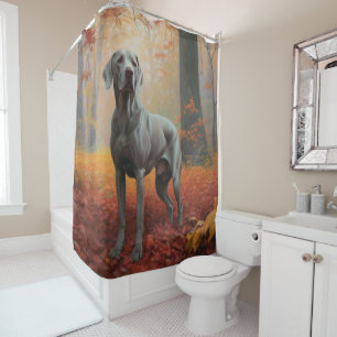 Weimaraner im Herbst inspiriert durch fallende Blä Duschvorhang