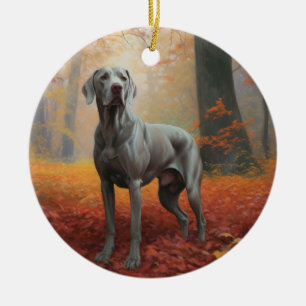 Weimaraner im Herbst inspiriert durch fallende Blä Keramik Ornament