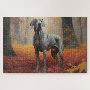 Weimaraner im Herbst inspiriert durch fallende Blä Puzzle