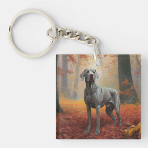 Weimaraner im Herbst inspiriert durch fallende Blä Schlüsselanhänger