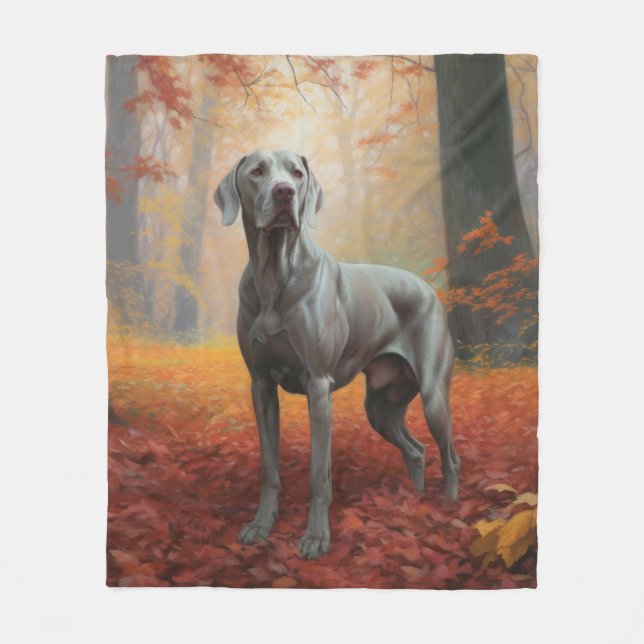 Weimaraner im Herbst Leaves Fall Inspiriert Fleecedecke (Vorderseite)
