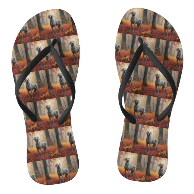 Weimaraner im Herbst Leaves Fall Inspiriert Flip Flops (Fußbett)