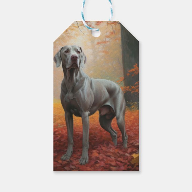 Weimaraner im Herbst Leaves Fall Inspiriert Geschenkanhänger (Vorderseite)