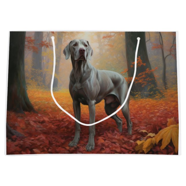 Weimaraner im Herbst Leaves Fall Inspiriert Große Geschenktüte (Vorderseite)