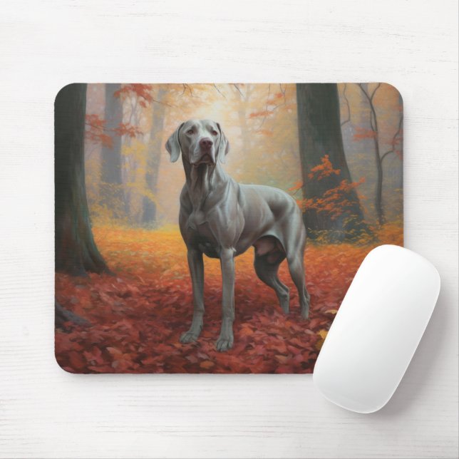 Weimaraner im Herbst Leaves Fall Inspiriert Mousepad (Mit Mouse)