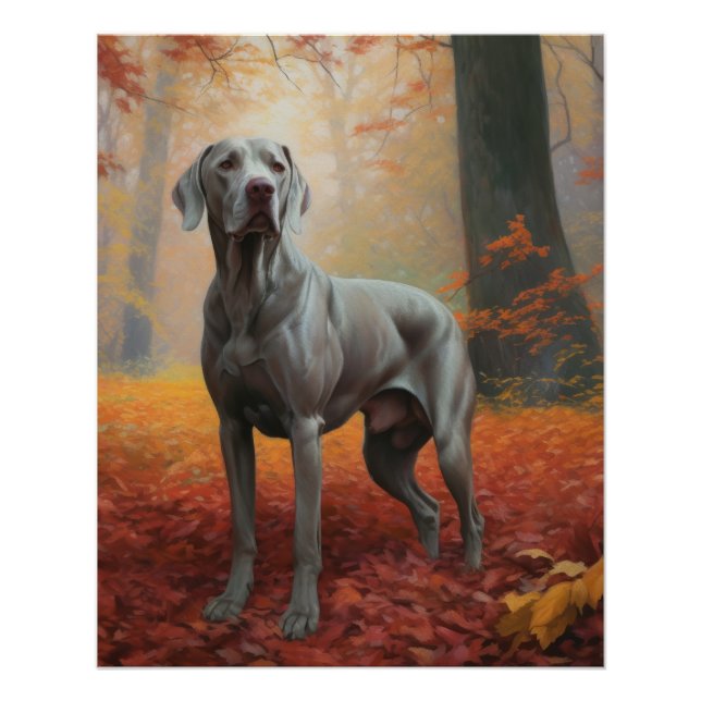 Weimaraner im Herbst Leaves Fall Inspiriert Poster (Vorderseite)