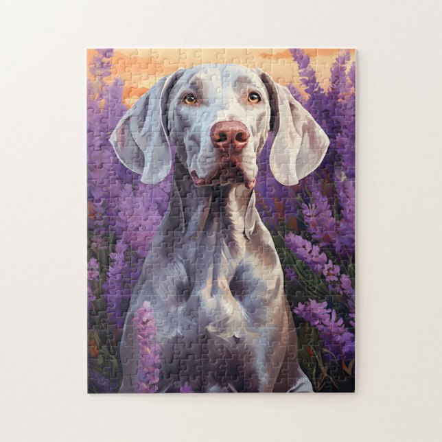Weimaraner im Lavenderfeld Puzzle (Vertikal)