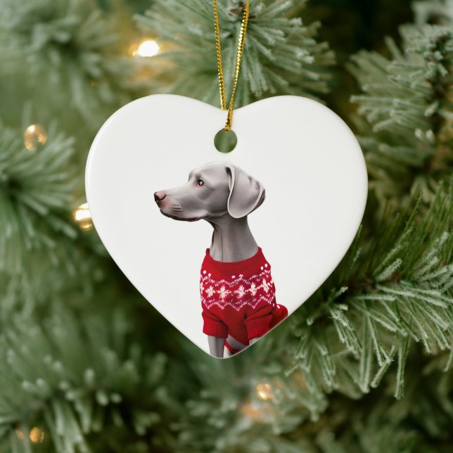 Weimaraner im Weihnachtskraut Keramik Ornament (Baum)