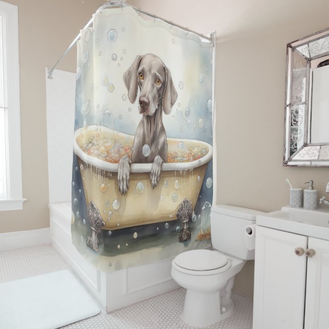 Weimaraner in der Badewanne Wasserfarben Hunde Kun Duschvorhang (Beispiel)