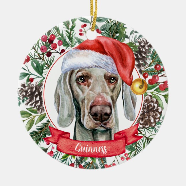 Weimaraner Individuelle Name Weihnachtsfeier Keram Keramik Ornament (Vorne)