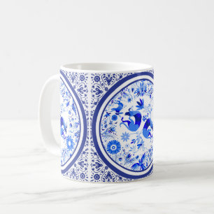 Weimaraner, Kaninchen und Vögel Otomi Blau & Weiß  Kaffeetasse