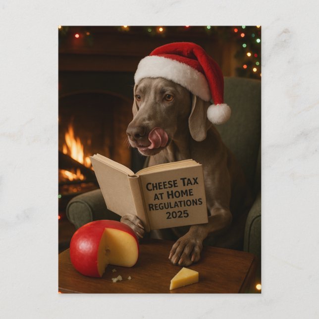 Weimaraner 'Käse-Steuer' Weihnachtskarte Postkarte (Vorderseite)