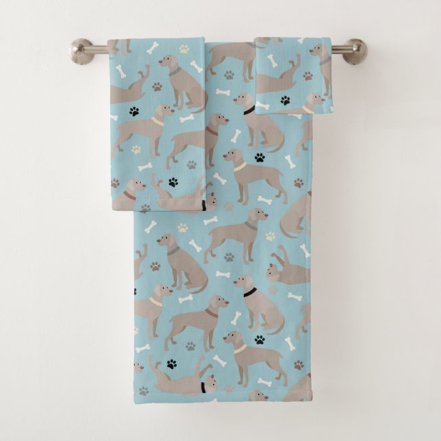 Weimaraner Knochen und Paws Blau Badhandtuch Set (Insitu)