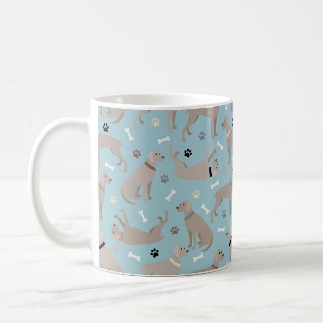 Weimaraner Knochen und Paws Blau Kaffeetasse (Links)
