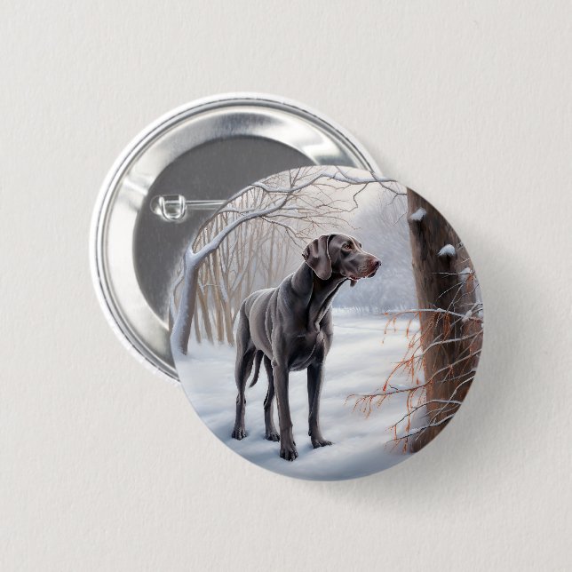 Weimaraner lassen es Schnee Weihnachten Button (Vorne & Hinten)