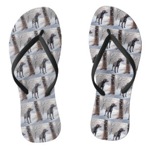 Weimaraner lassen es Schnee Weihnachten Flip Flops