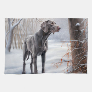 Weimaraner lassen es Schnee Weihnachten Geschirrtuch