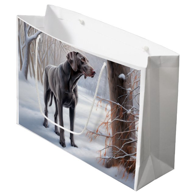 Weimaraner lassen es Schnee Weihnachten Große Geschenktüte (Vorderseite Schrägansicht)