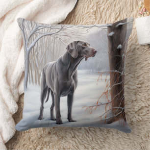 Weimaraner lassen es Schnee Weihnachten Kissen
