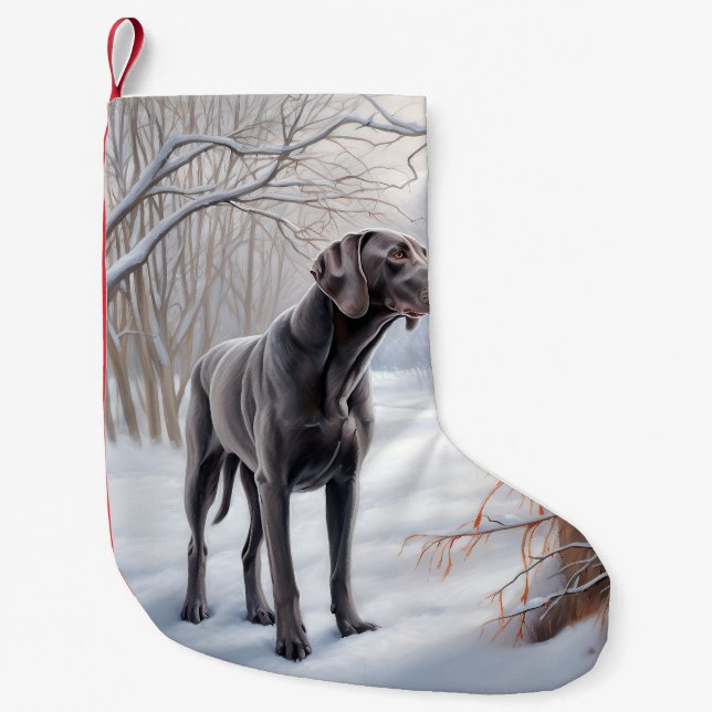 Weimaraner lassen es Schnee Weihnachten Kleiner Weihnachtsstrumpf (Vorderseite)