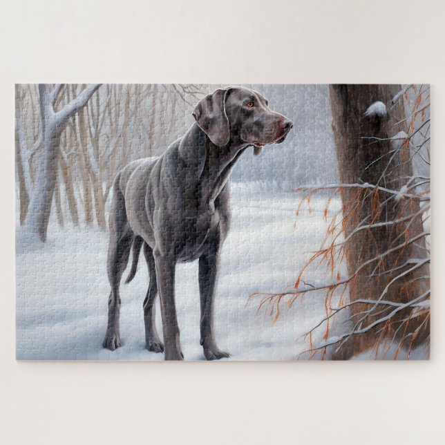 Weimaraner lassen es Schnee Weihnachten Puzzle (Horizontal)
