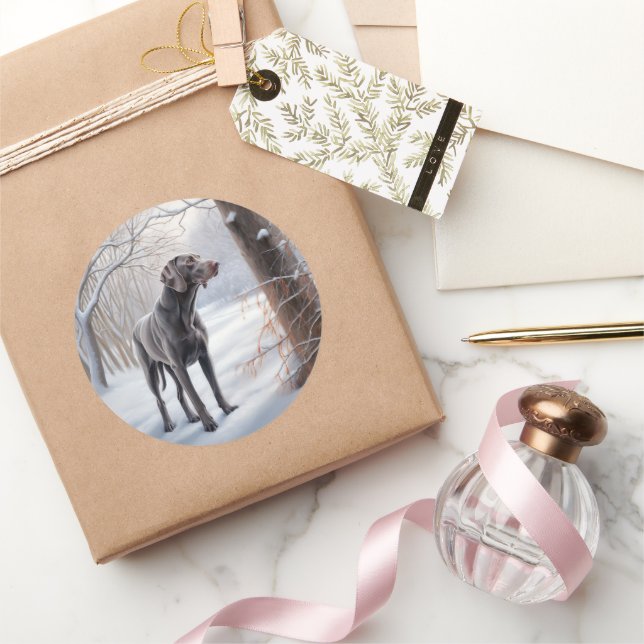 Weimaraner lassen es Schnee Weihnachten Runder Aufkleber (Schenken)