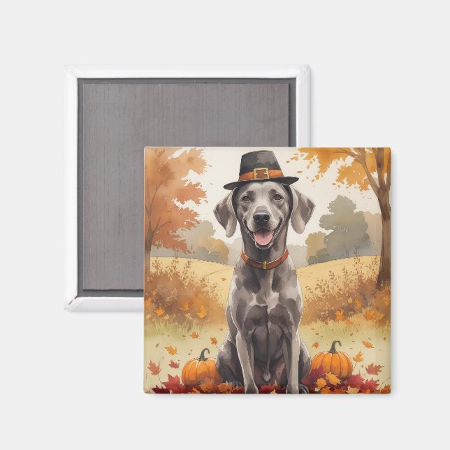 Weimaraner lässt Erntedank im Herbst Kunst Magnet (Vorderseite/Rückseite)