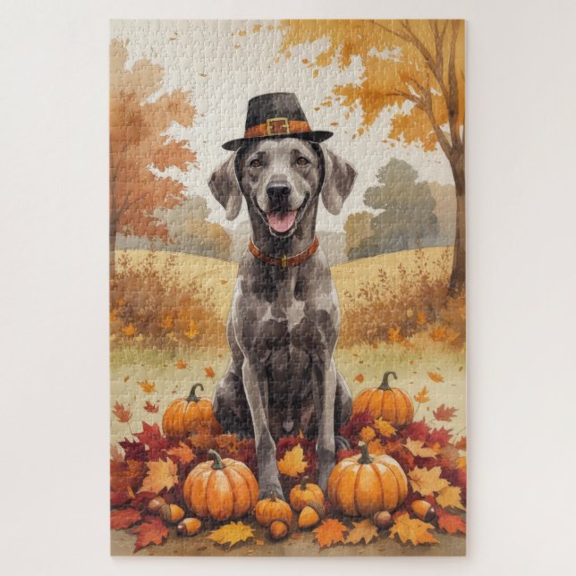 Weimaraner lässt Erntedank im Herbst Kunst Puzzle (Vertikal)