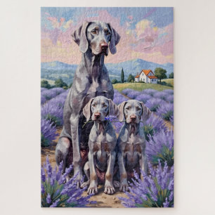 Weimaraner Lavendel-Feld-Kunst Puzzle