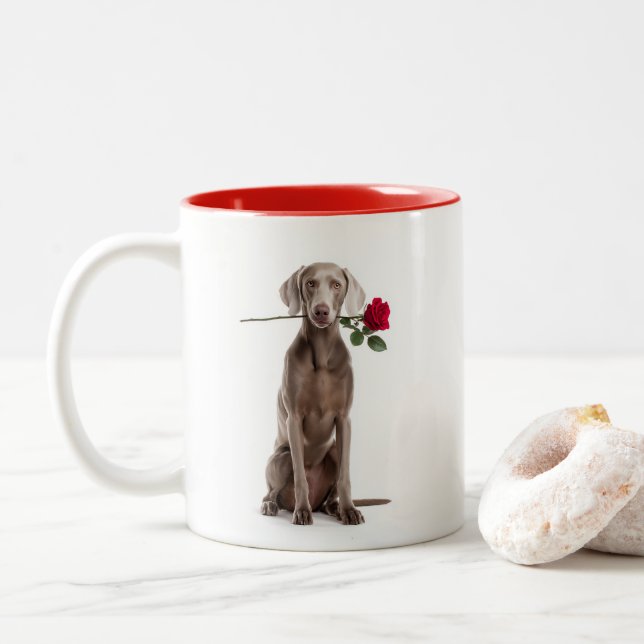 Weimaraner Liebe Zweifarbige Tasse (Mit Donut)