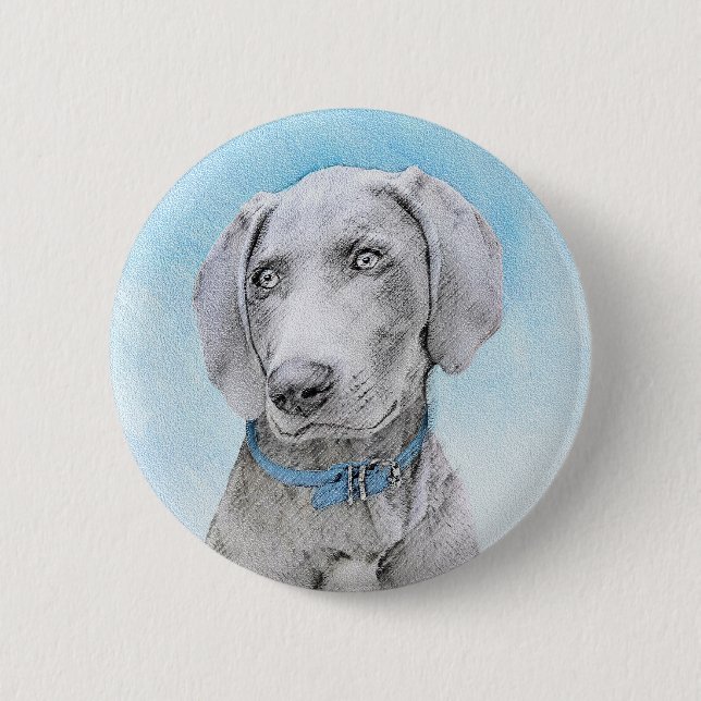 Weimaraner Malerei - Niedliche Original Hunde Kuns Button (Vorderseite)
