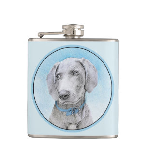 Weimaraner Malerei - Niedliche Original Hunde Kuns Flachmann