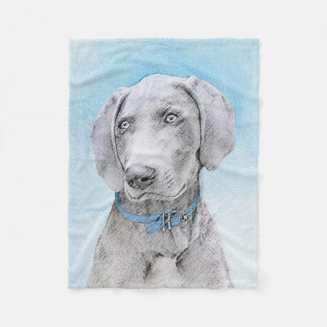 Weimaraner Malerei - Niedliche Original Hunde Kuns Fleecedecke (Vorderseite)