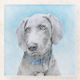 Weimaraner Malerei - Niedliche Original Hunde Kuns Glasuntersetzer