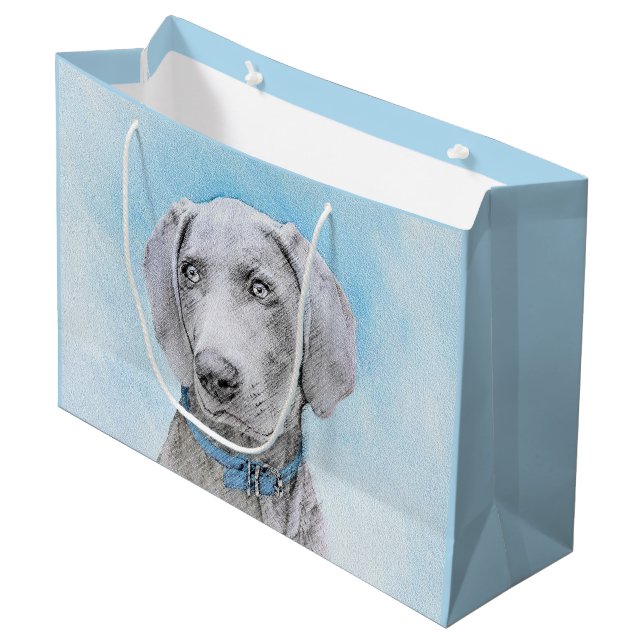 Weimaraner Malerei - Niedliche Original Hunde Kuns Große Geschenktüte (Vorderseite Schrägansicht)