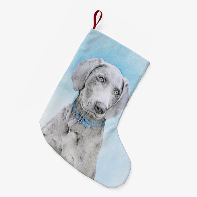 Weimaraner Malerei - Niedliche Original Hunde Kuns Kleiner Weihnachtsstrumpf (Vorderansicht (hängend))